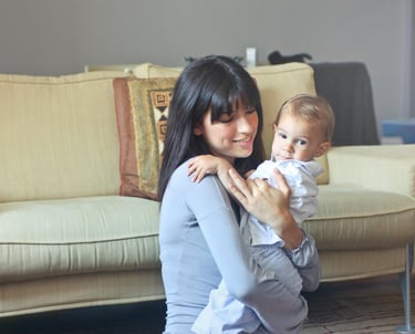 Babysitter is with a child
