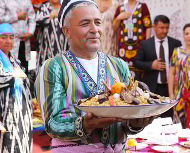 Uzbek Person is holding plov