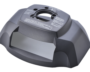 complex plastic enclosure made via injection molding, featuring a large central opening