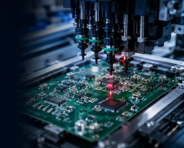 SMT pick-and-place assembly line at Peakingtech's electronics manufacturing facility in Shenzhen