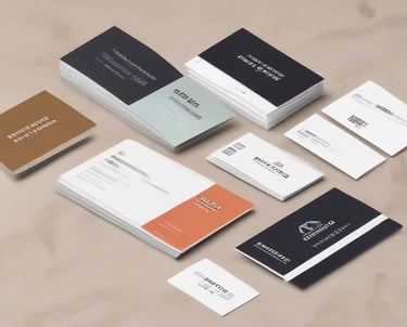 Stack of premium business cards with custom design and Engagio.ie branding placed on a modern wooden