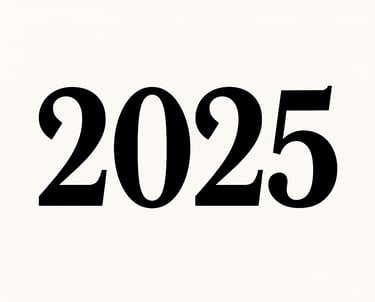 Bold black 2025 typography graphic on a white background for New Year celebrations.