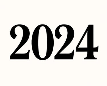 Bold black 2024 numbers in a serif font on a plain white background for the New Year.