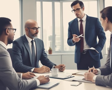 a group of business people sitting around a table for a discussion
