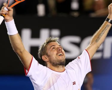 Stanislas Wawrinka celebrating his victory at the 2014 Australian Open tennis tournament