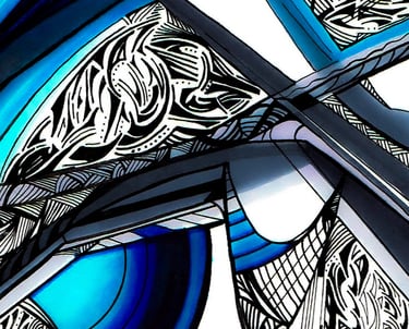a pair of scissors and scissors on a blue background