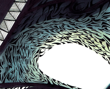 a spiral staircase way with a large fish in the middle