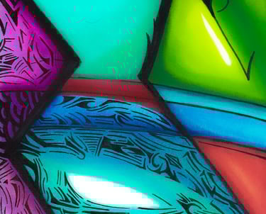 a colorful stained glass window with a colorful stained glass window