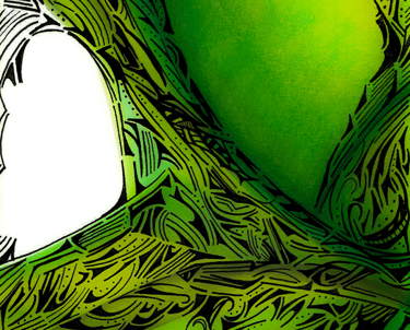 a green apple tree with a heart shaped apple
