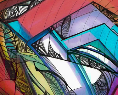 a painting of a colorful abstract painting of a geometric design