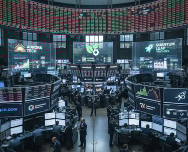 an image of a stock exchange market showing different companies and their activities.