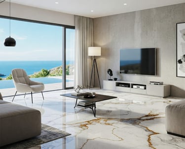 luxury living room with metallic epoxy with marble efect