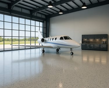durable fleigt hangar with flake epoxy and polyaspartic