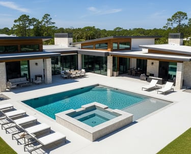 Modern pool deck with non slip polyaspartic epoxy