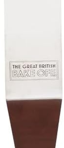 The Great British Bake Off offset icing spatula with a stainless steel blade and blue handle.