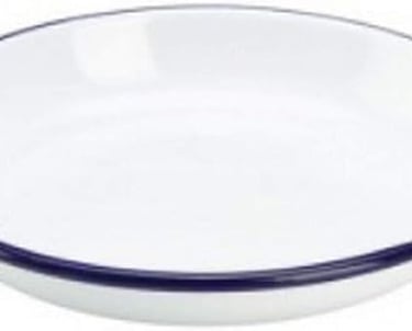 a white bowl with a blue rim and a white bowl with a blue rim