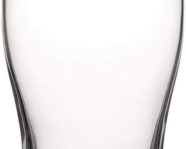 Empty tulip-shaped crystal beer glass on a white background for glassware product photography.