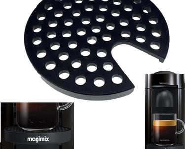 Black replacement drip tray grid for Nespresso Magimix Vertuo coffee machine models.