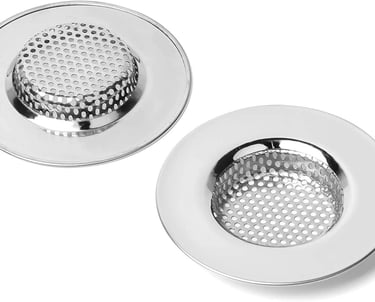 a pair of metal strainer with a strainer