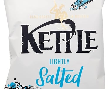 A bag of Kettle Brand Lightly Salted potato chips, hand cooked and gluten-free snack.