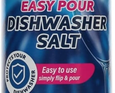 Easy Pour 900g dishwasher salt canister for limescale protection and machine performance.