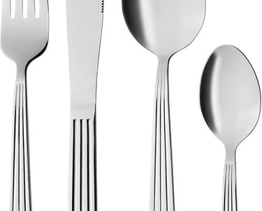 a set of four forks and spoons with a fork and knife
