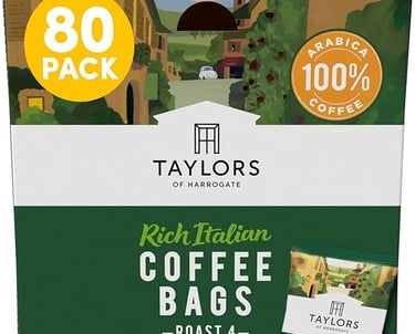 a box of coffee bags of coffee beans