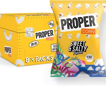 Proper Corn Sweet and Salty Popcorn multipack box and individual snack bag