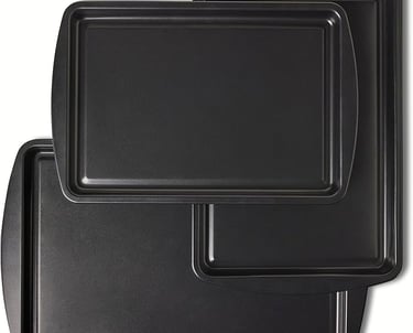 a set of three black plastic trays with a black tray