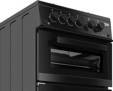 a black oven with a black oven and a white oven