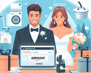 a man and woman standing in front of a laptop computer
