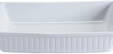 a white ceramic rectangular dish with a white and white striped design