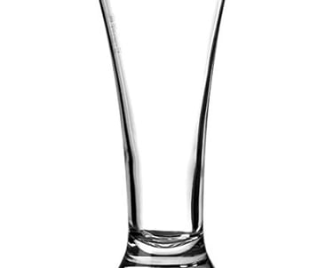 a glass vase with a glass of beer on a white background