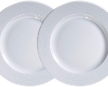 two white plates with white rims and white rims