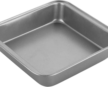 a square cake pan with a square shaped metal pan