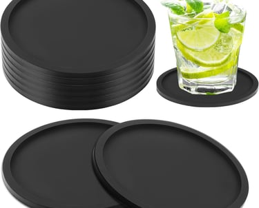 a set of four black coasters with limeade and limeade