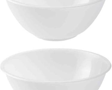 a pair of white bowls with a white background