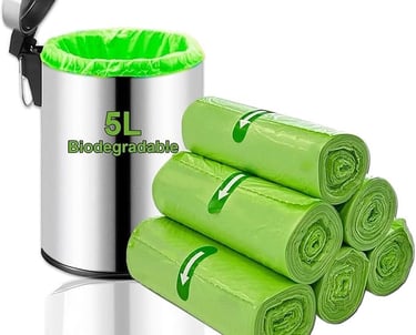 a trash canister with a green trash canister