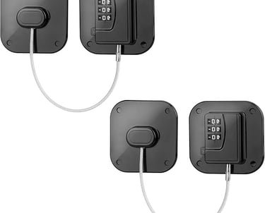 a set of three black and white electronic locks on a white background