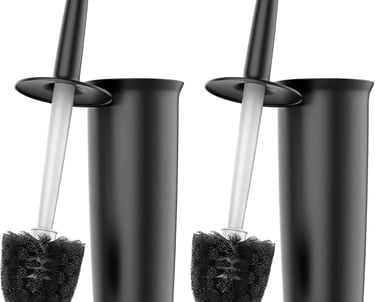 a set of three black toilet brush holders