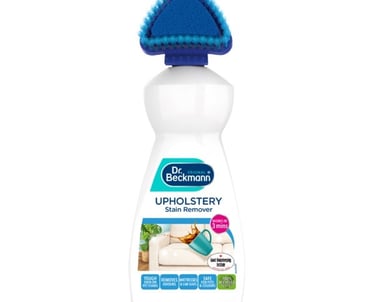 a bottle of liquid soap with a blue and white background
