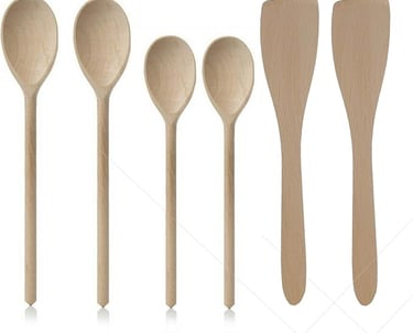 a set of five wooden spoons with wooden spoons