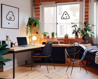 a bedroom with a bed, desk, and a desk