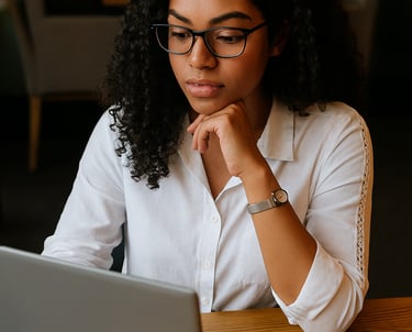Mulher trabalhando no desenvolvimento de site, criando soluções digitais eficientes