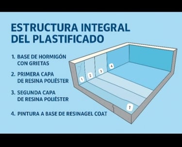 Plastificado de piletas de hormigón con fibra de vidrio Masterplas. Solución definitiva para fugas, grietas y pérdidas de agu