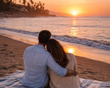 Couple enjoying sunset on Butterfly Beach in Santa Barbara on a romantic getaway