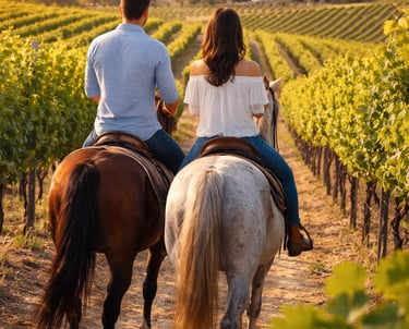 Couple horse back riding through Temecula Wine Country