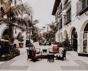 Outdoor courtyard at Hotel Californian in Santa Barbara, California, a luxury romantic getaway for couples