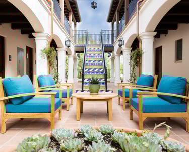 Outdoor courtyard at Playa Inn in Santa Barbara, California, a romantic getaway for couples