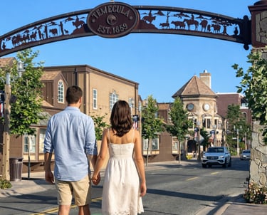 Couple walking through Old Town Temecula
